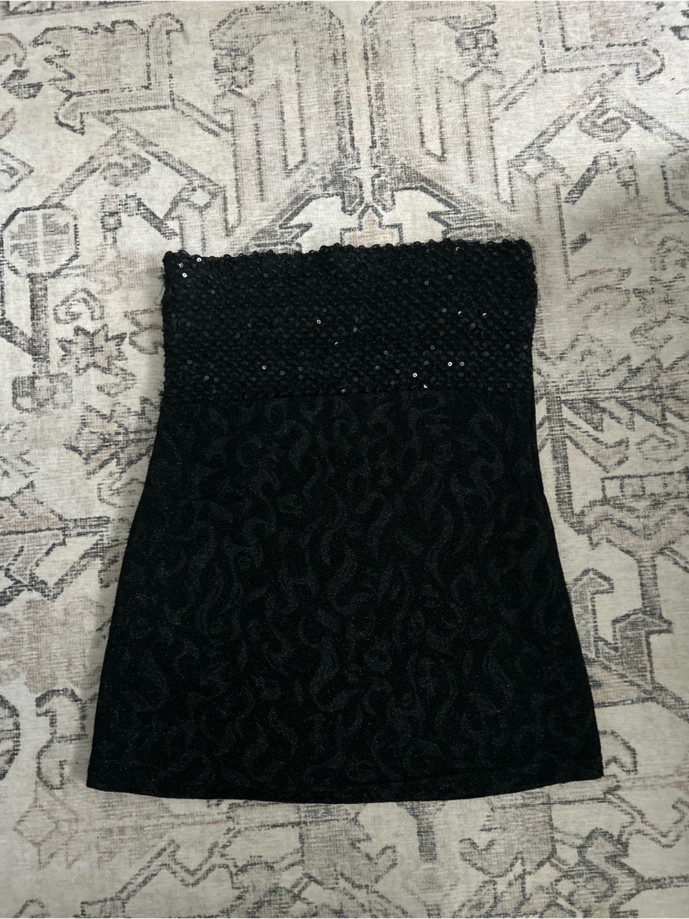 Black Strapless Sequin Bodice Top
